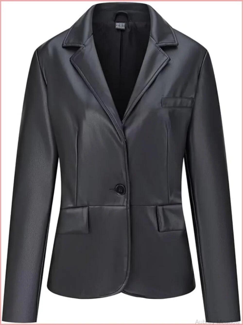 Faux Leather Blazer Jacket Button Down Shacket with Pockets